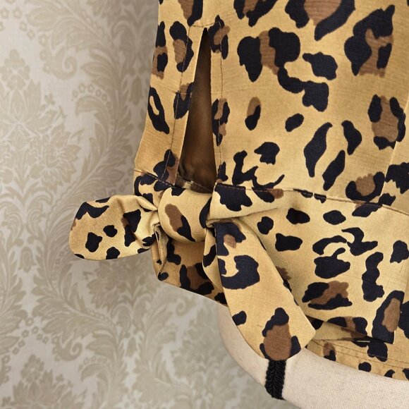 Allison Taylor Size 6 100% Silk Leopard Print Blazer ¾ Sleeve Ties at Cuffs - Picture 3 of 12